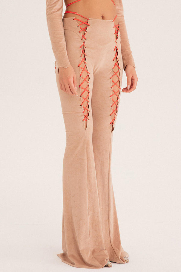 RUI Suede Lace-Up Flare Pants RSS22WV05 Ficelle Beige